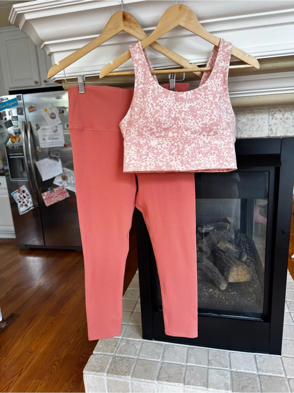 90 Degree by Reflex Pink Leopard & Coral Ribbed 2-Piece Set L